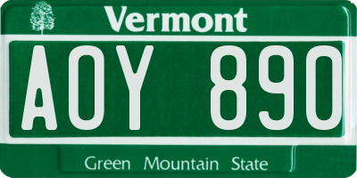 VT license plate AOY890