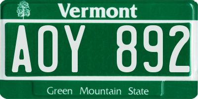 VT license plate AOY892