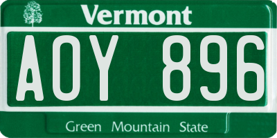 VT license plate AOY896