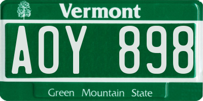 VT license plate AOY898