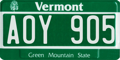 VT license plate AOY905