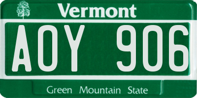 VT license plate AOY906