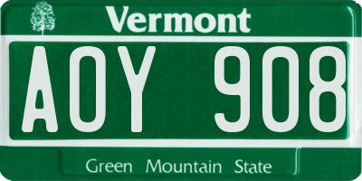 VT license plate AOY908
