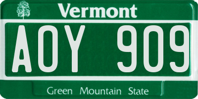 VT license plate AOY909