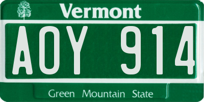 VT license plate AOY914