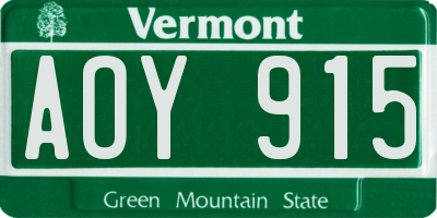 VT license plate AOY915