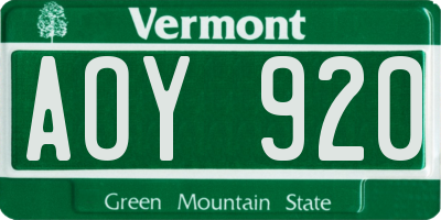 VT license plate AOY920