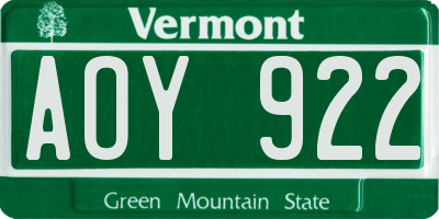 VT license plate AOY922