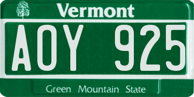 VT license plate AOY925