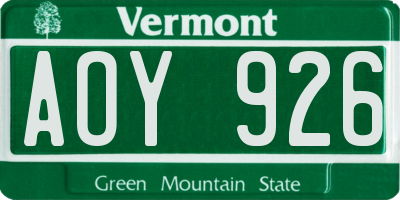 VT license plate AOY926