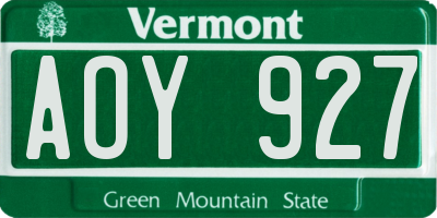 VT license plate AOY927