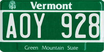 VT license plate AOY928