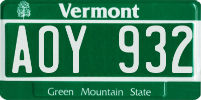 VT license plate AOY932