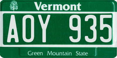 VT license plate AOY935