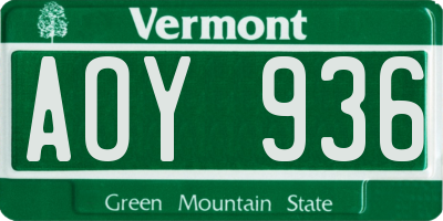 VT license plate AOY936