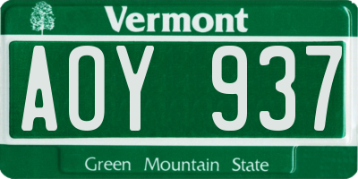VT license plate AOY937