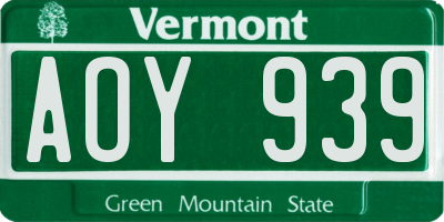 VT license plate AOY939