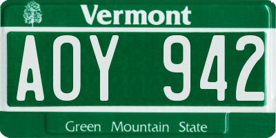 VT license plate AOY942