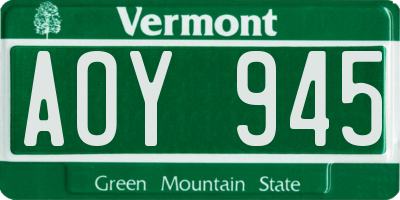 VT license plate AOY945