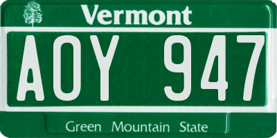 VT license plate AOY947