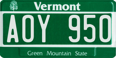 VT license plate AOY950