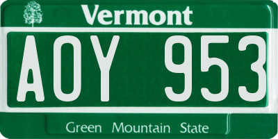 VT license plate AOY953