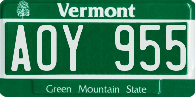 VT license plate AOY955