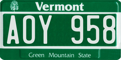 VT license plate AOY958