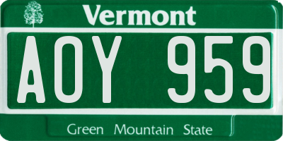 VT license plate AOY959