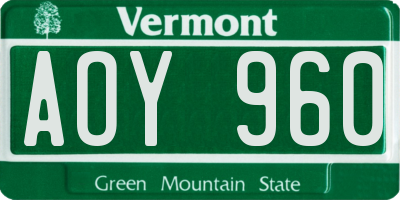 VT license plate AOY960