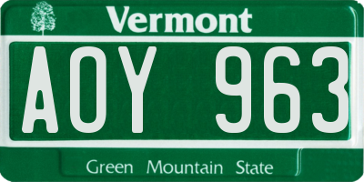 VT license plate AOY963