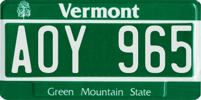 VT license plate AOY965