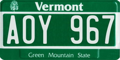 VT license plate AOY967