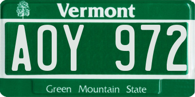 VT license plate AOY972