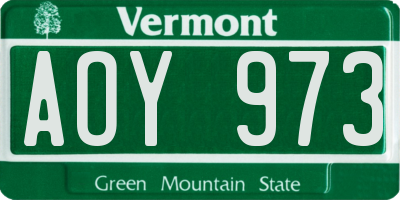 VT license plate AOY973