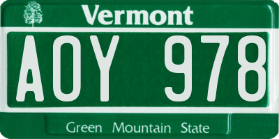 VT license plate AOY978