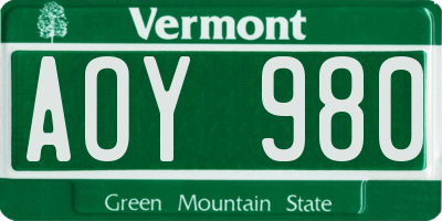 VT license plate AOY980