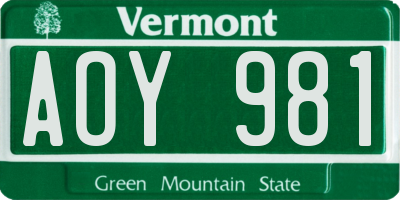 VT license plate AOY981