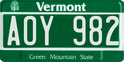 VT license plate AOY982