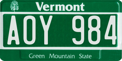 VT license plate AOY984