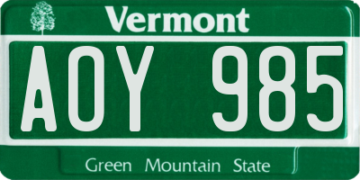 VT license plate AOY985