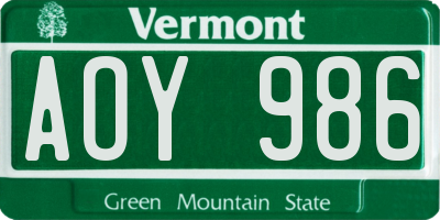 VT license plate AOY986