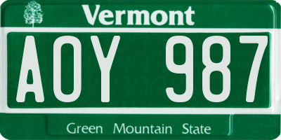 VT license plate AOY987