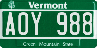 VT license plate AOY988