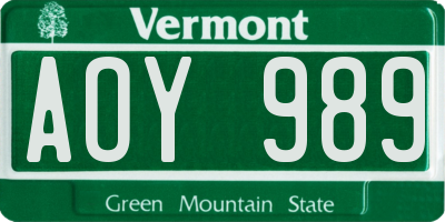 VT license plate AOY989