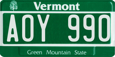 VT license plate AOY990