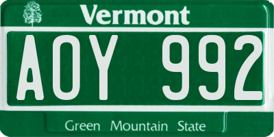 VT license plate AOY992