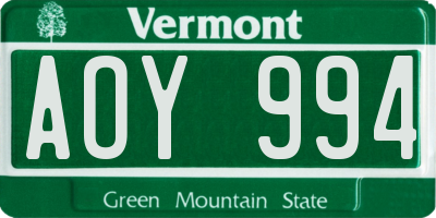 VT license plate AOY994