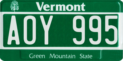 VT license plate AOY995