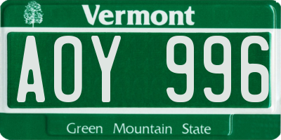 VT license plate AOY996